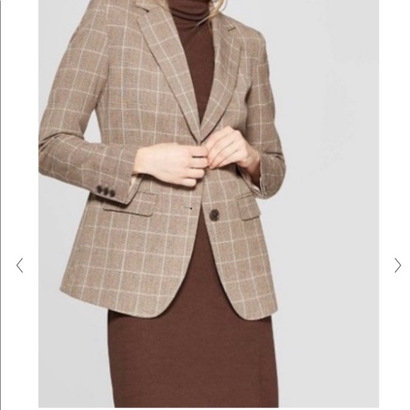 a new day Jackets & Blazers - A New Day Plaid Bi-Stretch Brown Twill B
